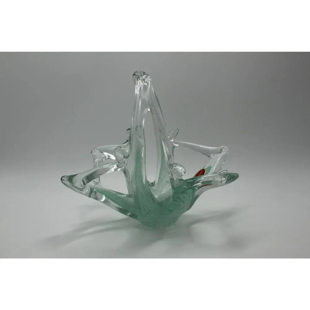 Vtg Murano Art Glass Green Hand Blown Stretched‎ Starfish Gazer Basket w/ Label